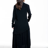 Yohji Yamamoto Damen Maxi Hemdblusenkleid asymmetrisch schwarz - Rückansicht