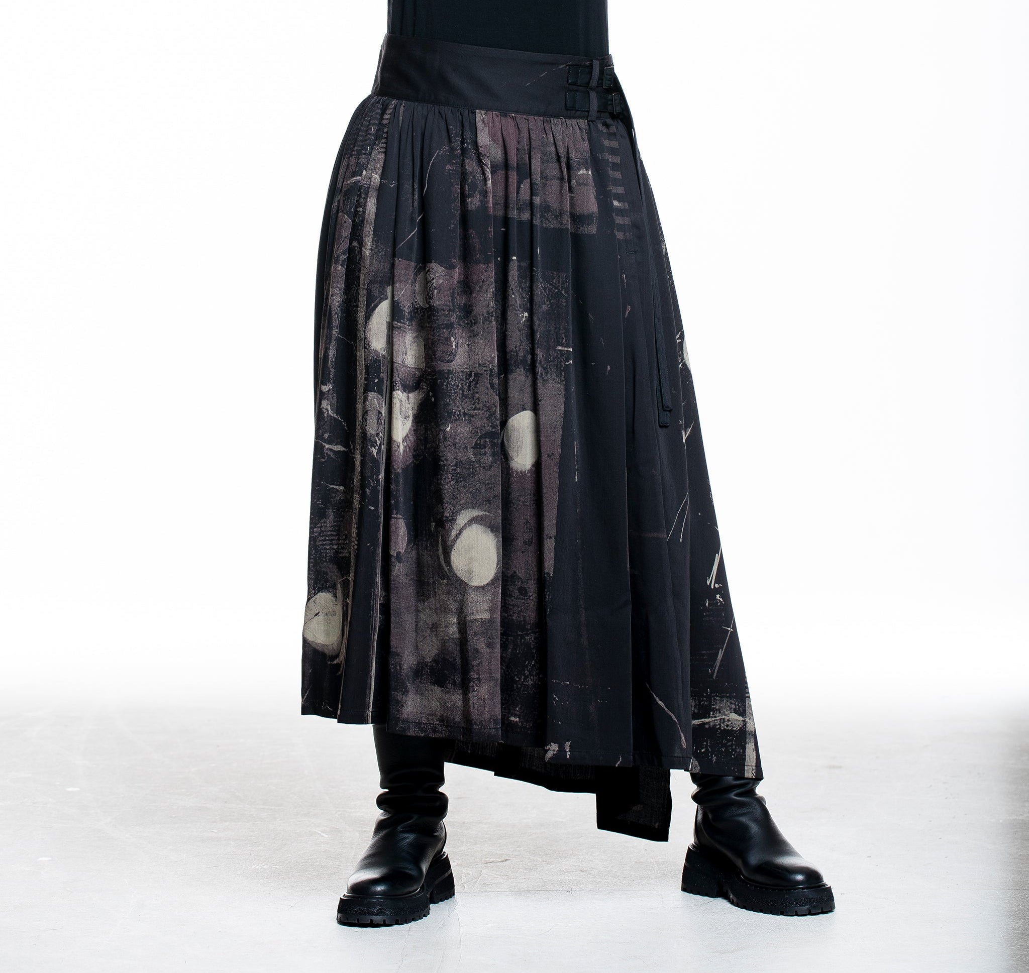 Y's Yohji Yamamoto Damen Maxi Rock Tupfenprint multicolor