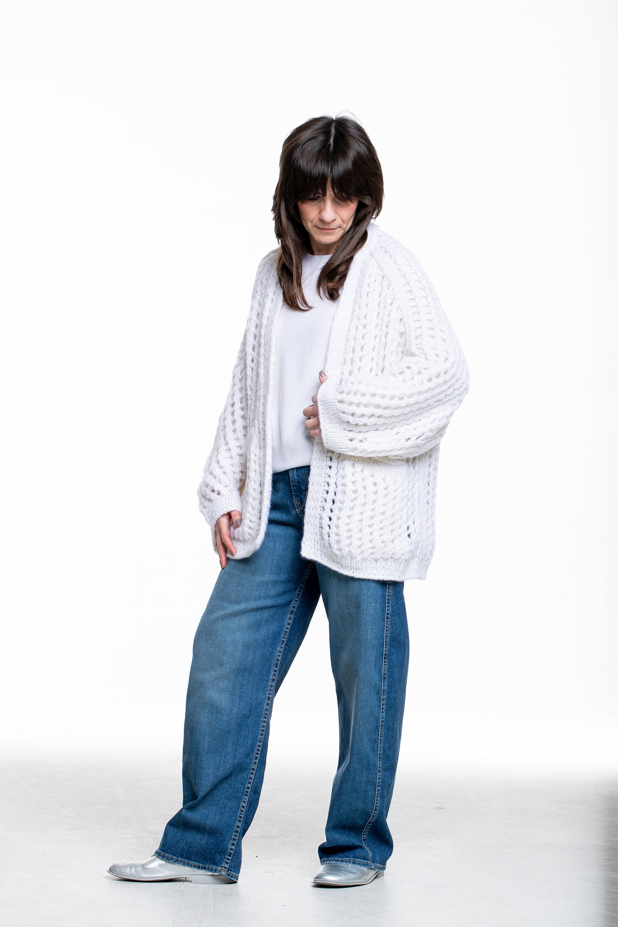 Iris von Arnim Damen Kaschmir Baumwolle Handstrick Cardigan off white