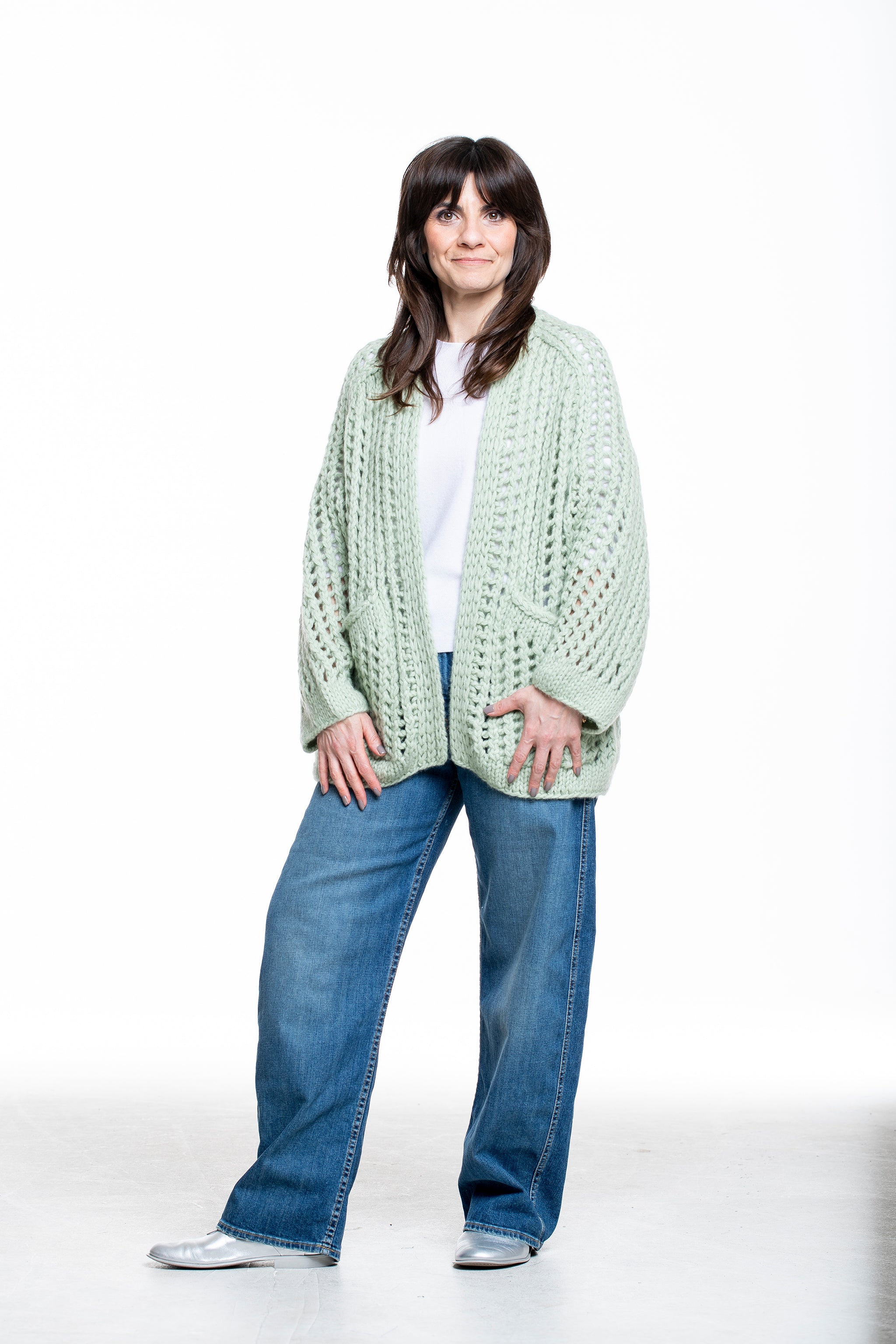 Iris von Arnim Damen Kaschmir Baumwolle Handstrick Cardigan pistazie