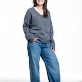 Iris von Arnim Damen Kaschmir Seide V-Neck Pullover anthrazit