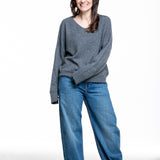 Iris von Arnim Damen Kaschmir Seide V-Neck Pullover anthrazit