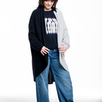 Suzusan Damen Kaschmir Cape schwarz hellgrau