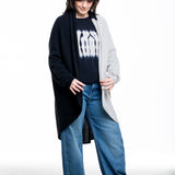 Suzusan Damen Kaschmir Cape schwarz hellgrau