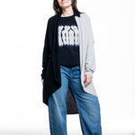 Suzusan Damen Kaschmir Pullover schwarz hellgrau mit Cape