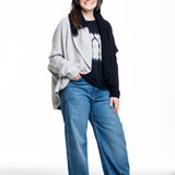 Suzusan Damen Kaschmir Cape schwarz hellgrau - drappiert