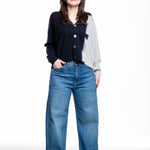 Suzusan Damen Kaschmir Cardigan schwarz hellgrau