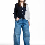 Suzusan Damen Kaschmir Cardigan schwarz hellgrau