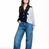 Suzusan Damen Kaschmir Cardigan schwarz hellgrau