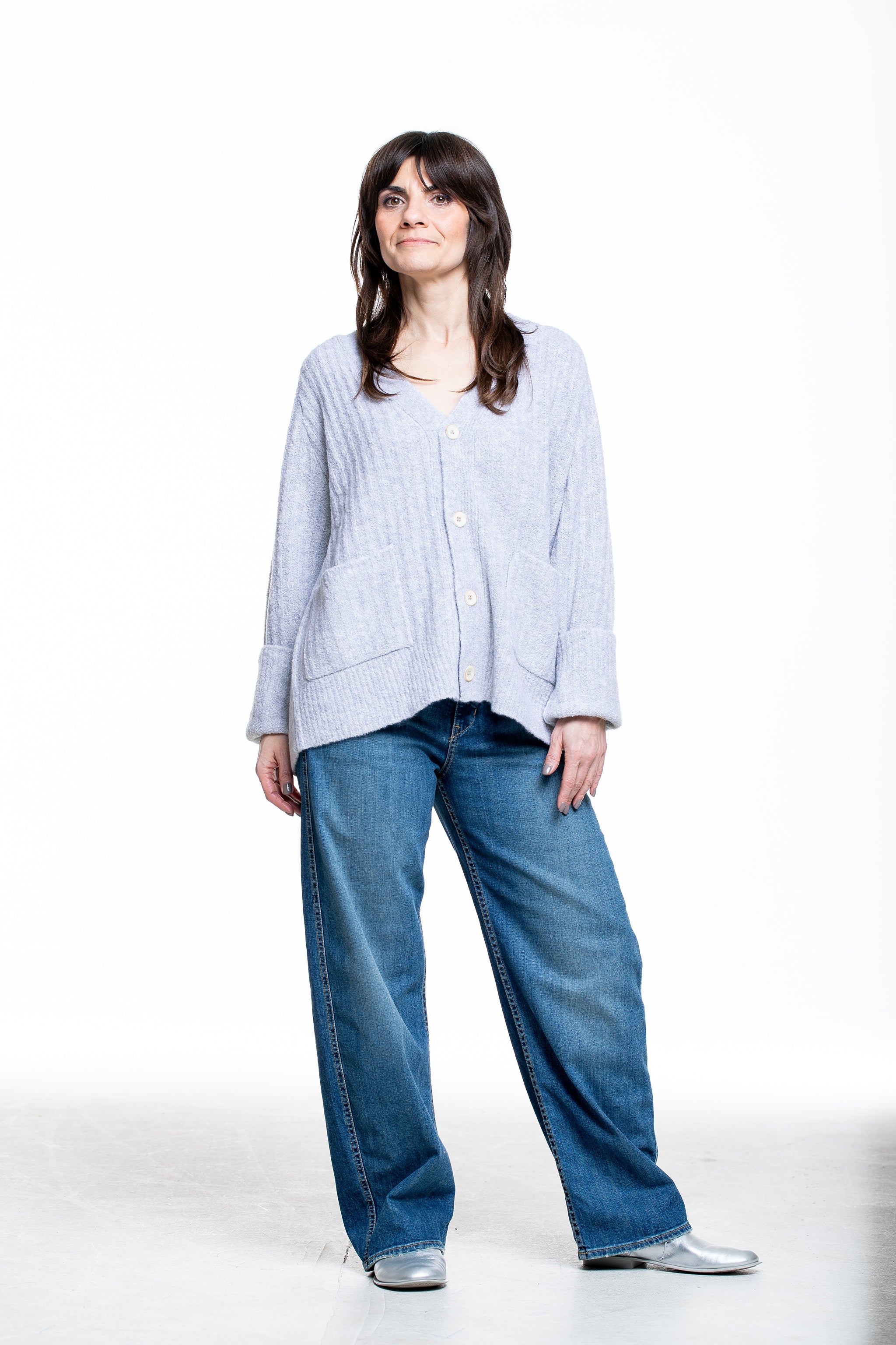 The Elder Statesman Kaschmir Strickjacke Cozy Rib grau