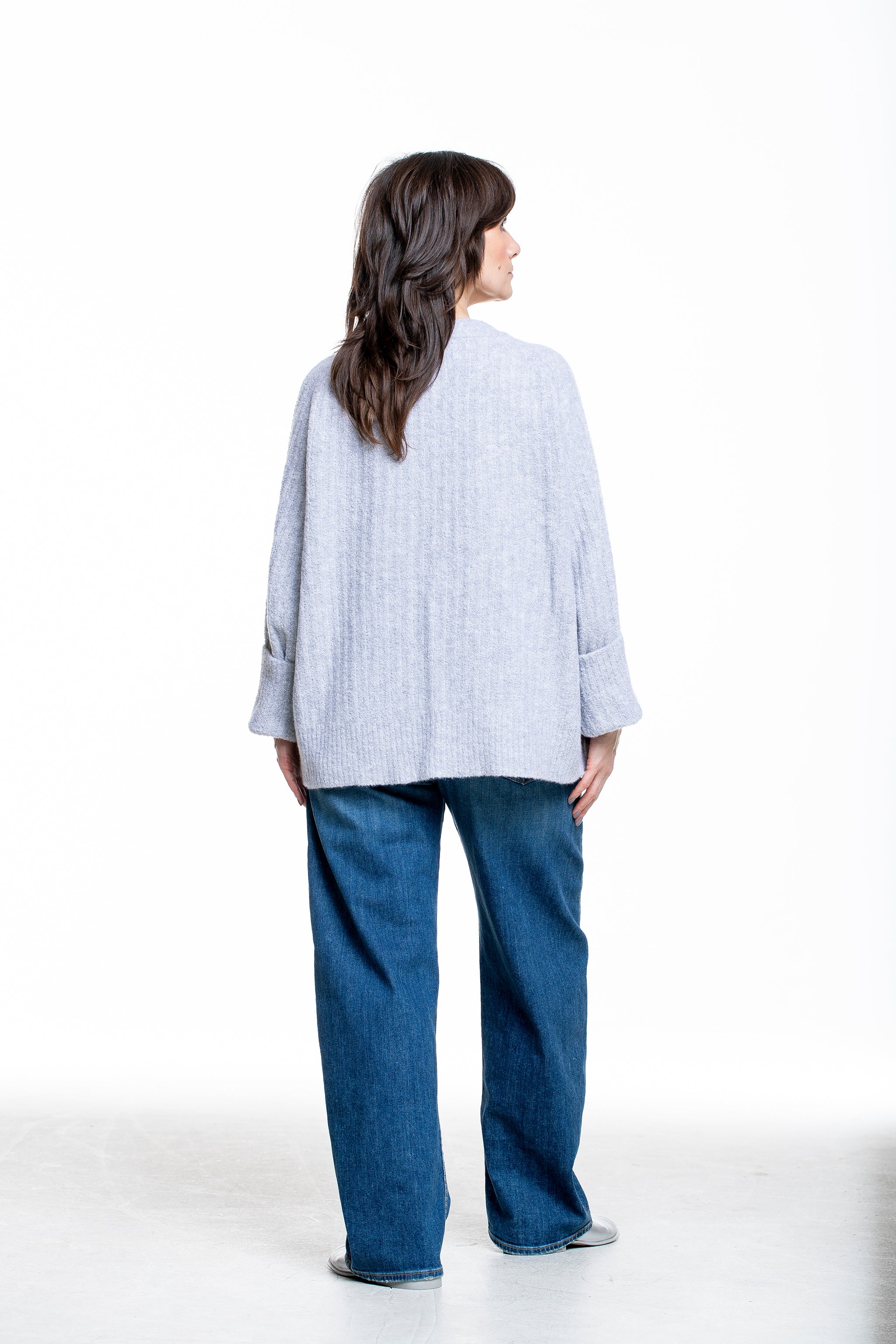 The Elder Statesman Kaschmir Strickjacke Cozy Rib grau - Rückenansicht