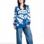 The Elder Statesman Kaschmir Strickjacke Batik blau-weiß