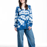 The Elder Statesman Kaschmir Strickjacke Batik blau-weiß