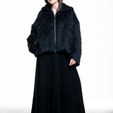 Isabel Benenato Damen Mohair-Alpaka Jacke mit Kapuze schwarz