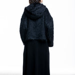 Isabel Benenato Damen Mohair-Alpaka Jacke mit Kapuze schwarz - Rückansicht