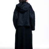 Isabel Benenato Damen Mohair-Alpaka Jacke mit Kapuze schwarz - Rückansicht