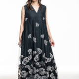 Marc Le Bihan ladies lace dress hand embroidered silk long black and white