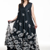 Marc Le Bihan ladies lace dress hand embroidered silk long black and white