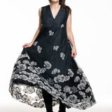 Marc Le Bihan ladies lace dress hand embroidered silk long black and white