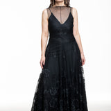 Marc Le Bihan Damen Seiden-Kleid mit Tüll und Spitze schwarz - Frontansicht