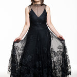 Marc Le Bihan Damen Seiden-Kleid mit Tüll und Spitze schwarz