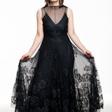 Marc Le Bihan Damen Seiden-Kleid mit Tüll und Spitze schwarz