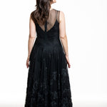 Marc Le Bihan Damen Seiden-Kleid mit Tüll und Spitze schwarz - Rückansicht