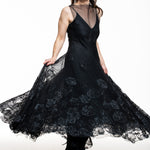 Marc Le Bihan Damen Seiden-Kleid mit Tüll und Spitze schwarz in Bewegung