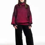 Avant Toi Damen Knit Pullover weinrot mit Strassapplikationen – Vorderansicht