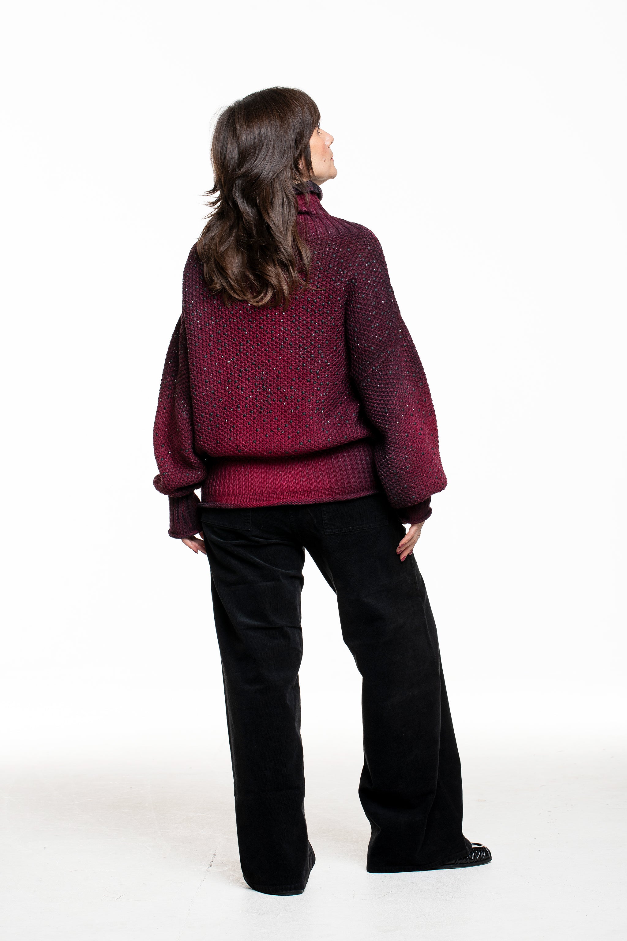 Avant Toi Damen Knit Pullover weinrot mit Strassapplikationen –