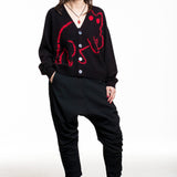 Suzusan Damen Kaschmir Strickjacke Cat schwarz‑rot