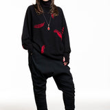 Suzusan Damen Kaschmir Rollkragenpullover Feather schwarz‑rot