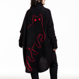 Suzusan Damen Kaschmir Cape Cat schwarz‑rot