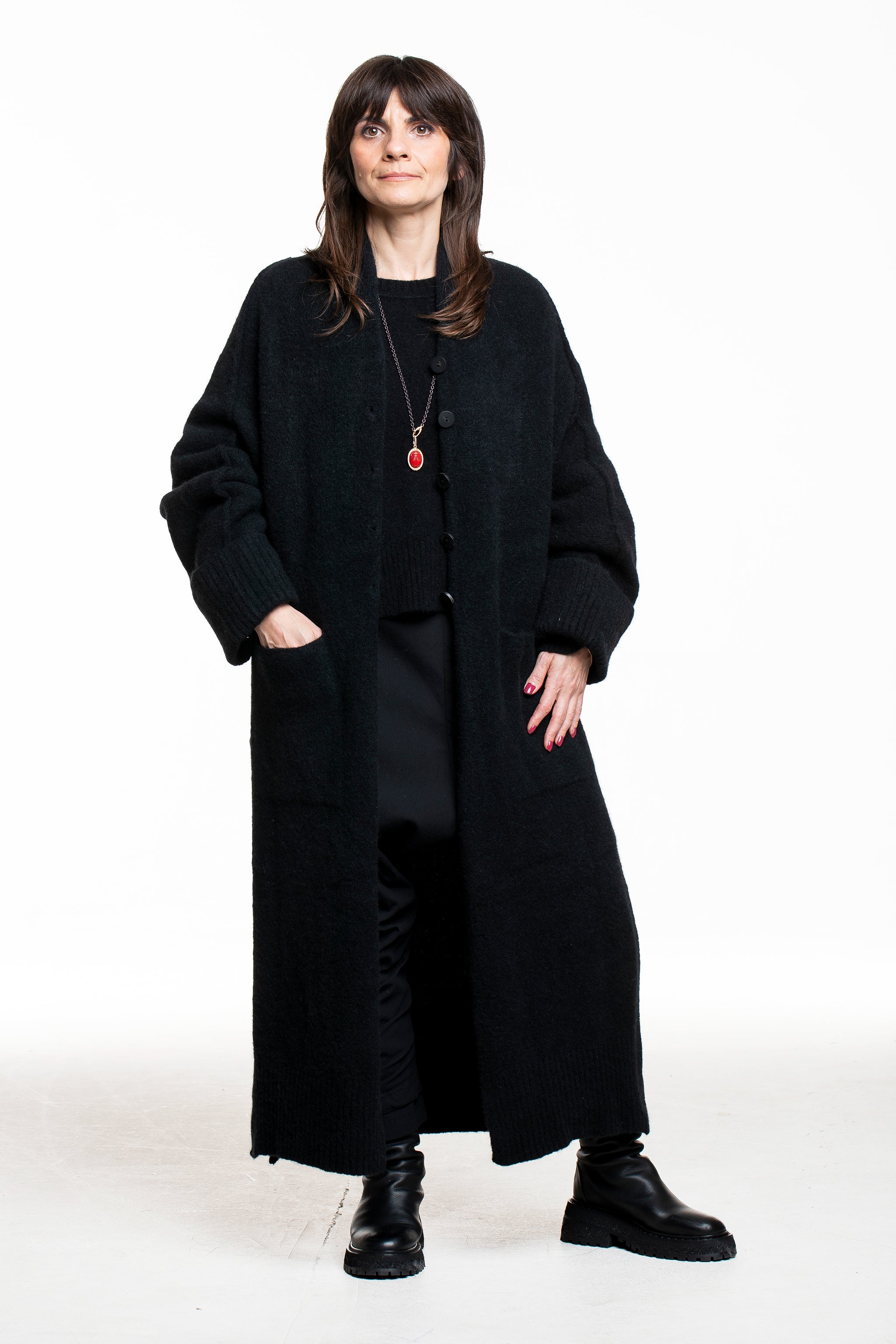 Isabel Benenato Damen Yak Strick-Mantel schwarz