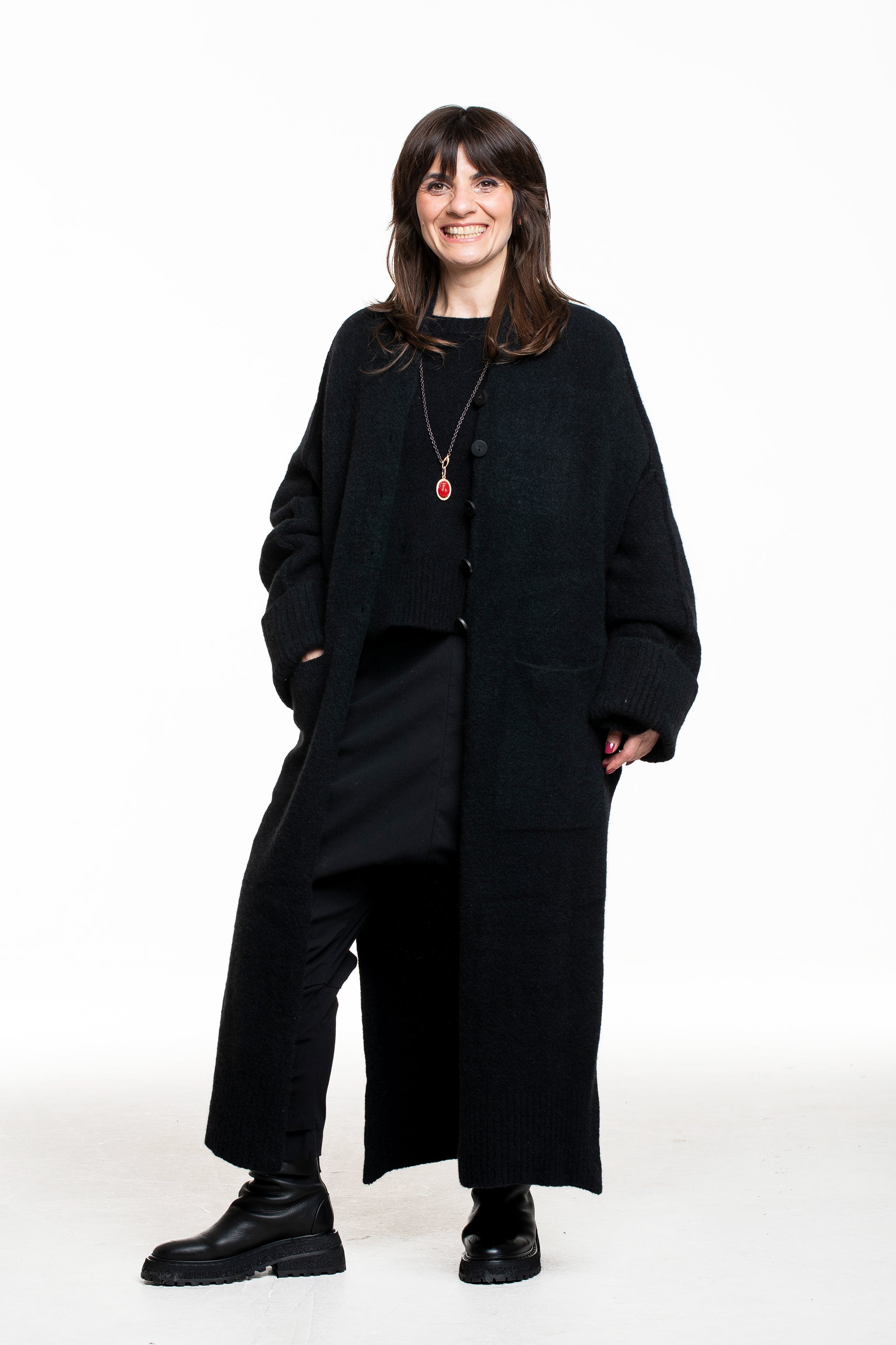 Isabel Benenato Damen Yak Strick-Mantel schwarz - Detail