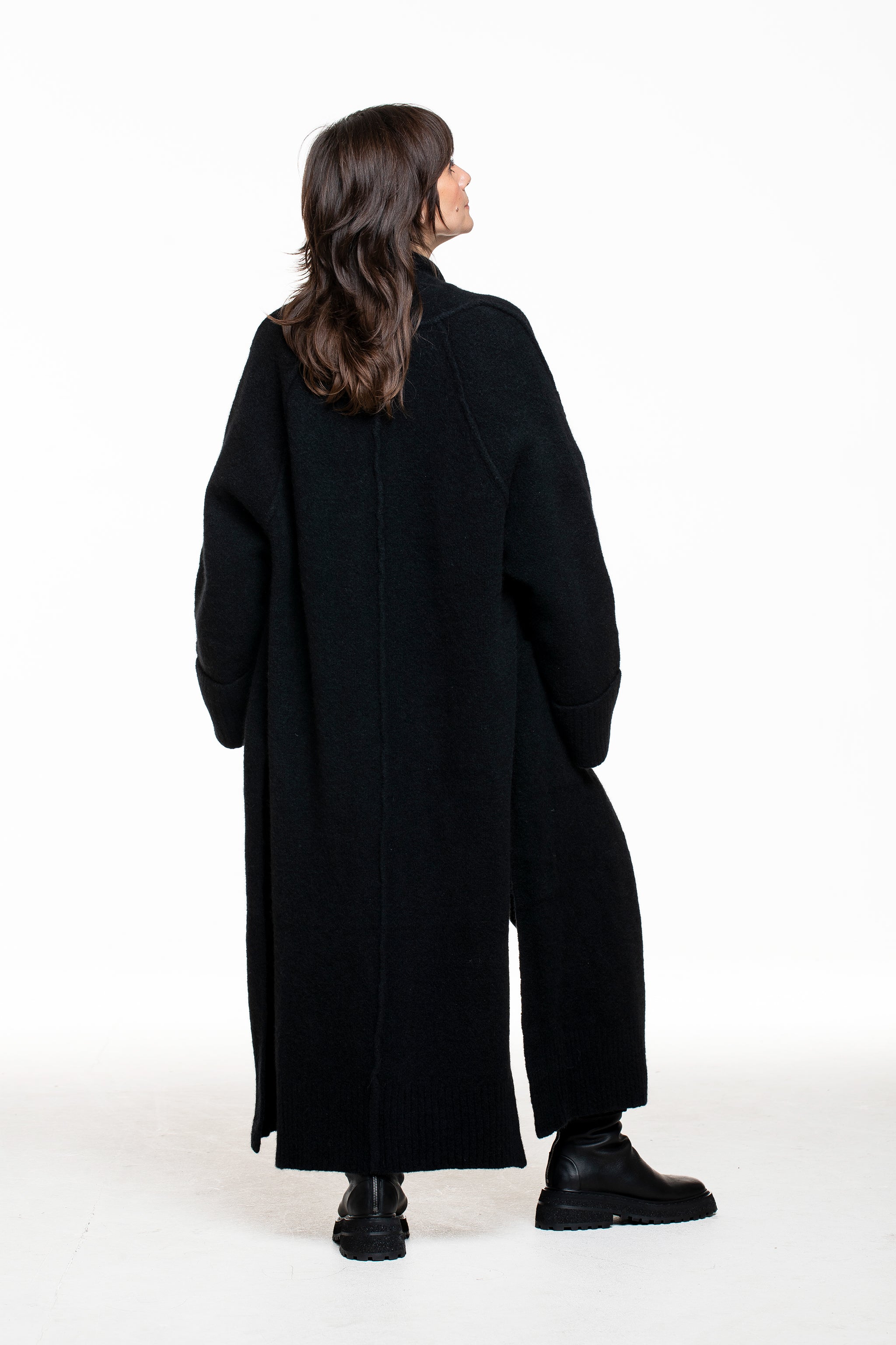 Isabel Benenato Damen Yak Strick-Mantel schwarz - Rückansicht