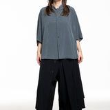 Y's Yohji Yamamoto women's shirt with stand-up collar petrol