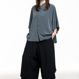 Y's Yohji Yamamoto women's shirt with stand-up collar petrol