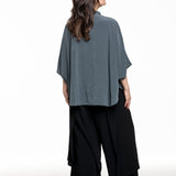 Y's Yohji Yamamoto women's shirt with stand-up collar petrol