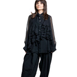 Comme des Garçons Damen Bluse mit Rüschen-Front schwarz Vorderansicht