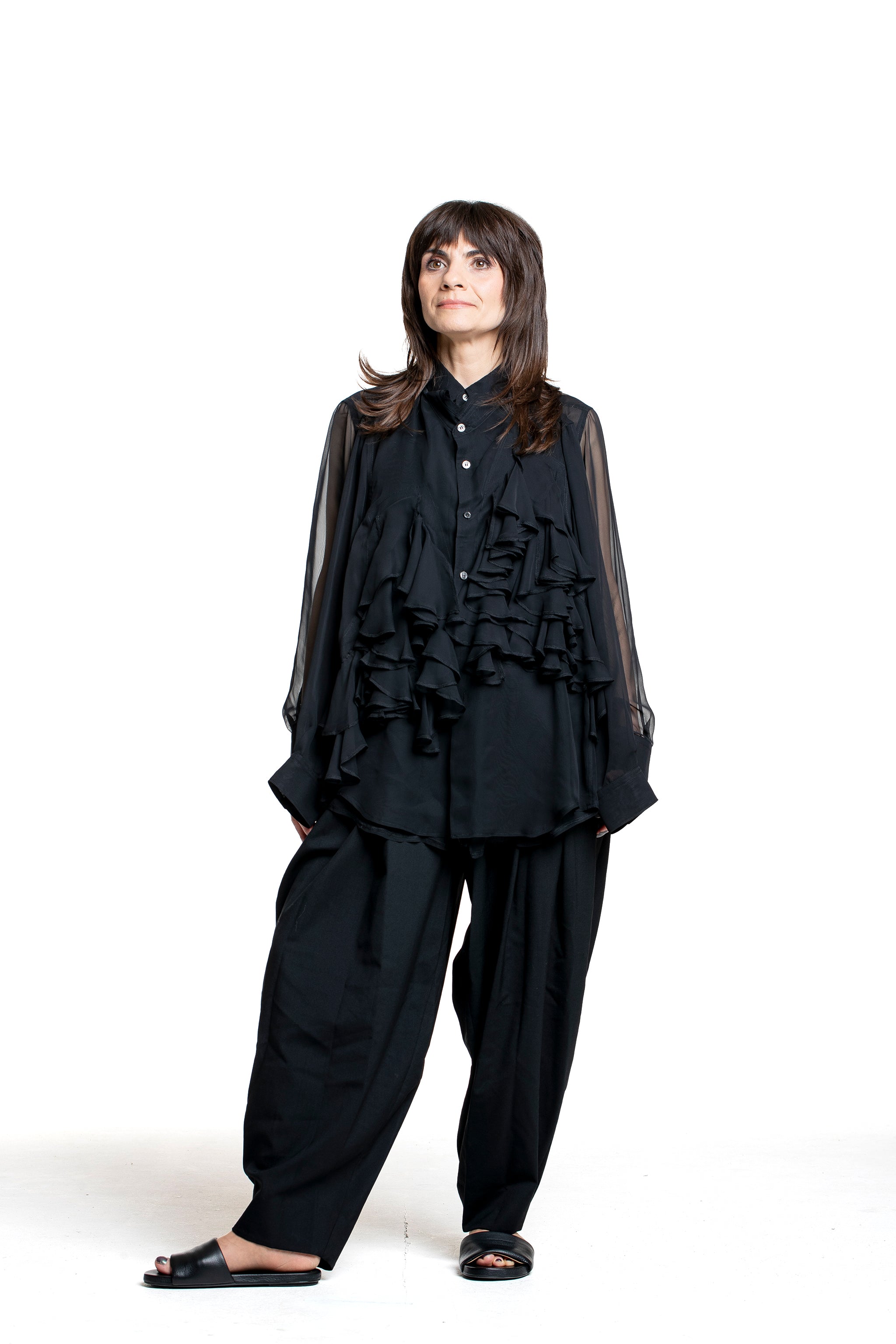 Comme des Garçons Damen Bluse mit Rüschen-Front schwarz Vorderansicht
