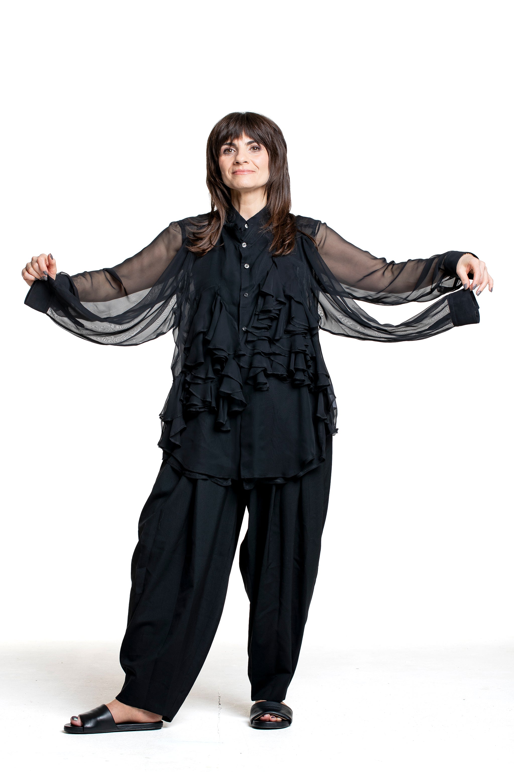 Comme des Garçons Avantgarde Bluse schwarz mit transparenten Ärmeln