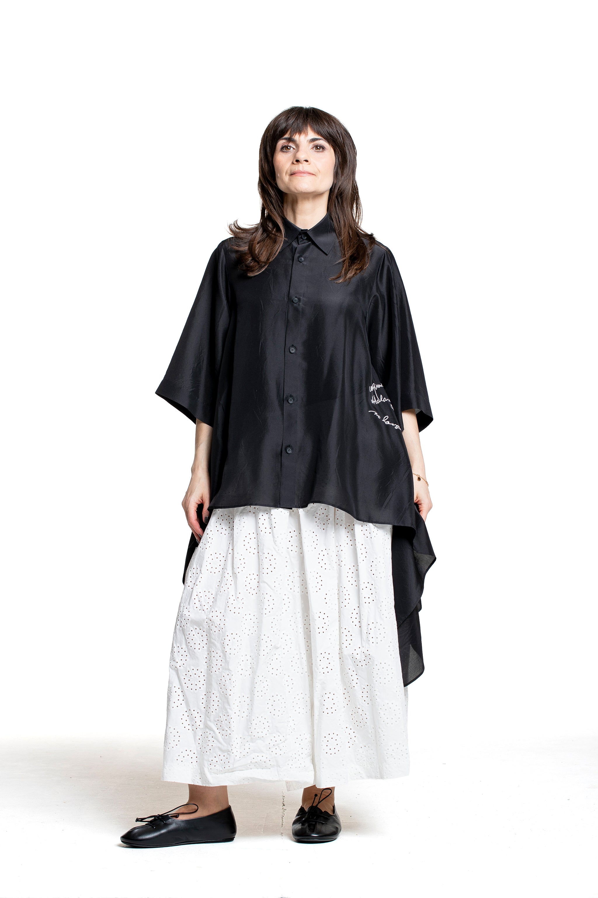 Yohji Yamamoto Damen Seidenbluse mit Print schwarz