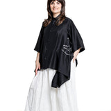 Yohji Yamamoto Damen Seidenbluse mit Print schwarz Seitenansicht