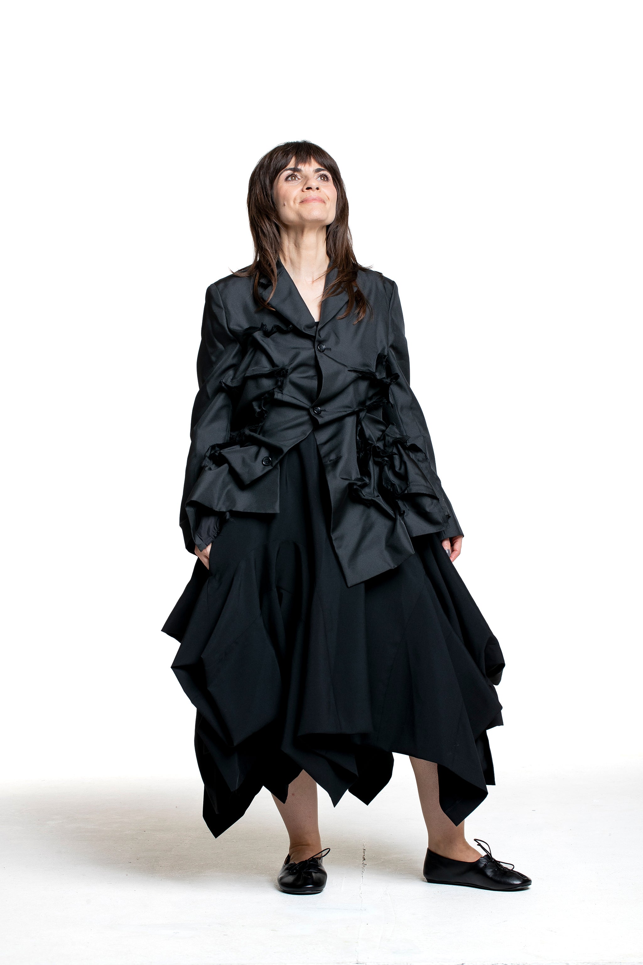 Comme des Garçons Damen Jacke mit Volantstruktur schwarz Vorderansicht