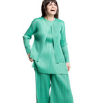 Pleats Please Issey Miyake Damen Plissee Cardigan grün