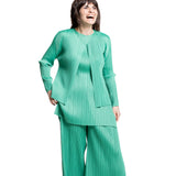 Pleats Please Issey Miyake Damen Plissee Cardigan grün