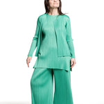 Pleats Please Issey Miyake Damen Plissee Cardigan grün Vorderansicht