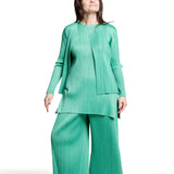 Pleats Please Issey Miyake Damen Plissee Cardigan grün Vorderansicht