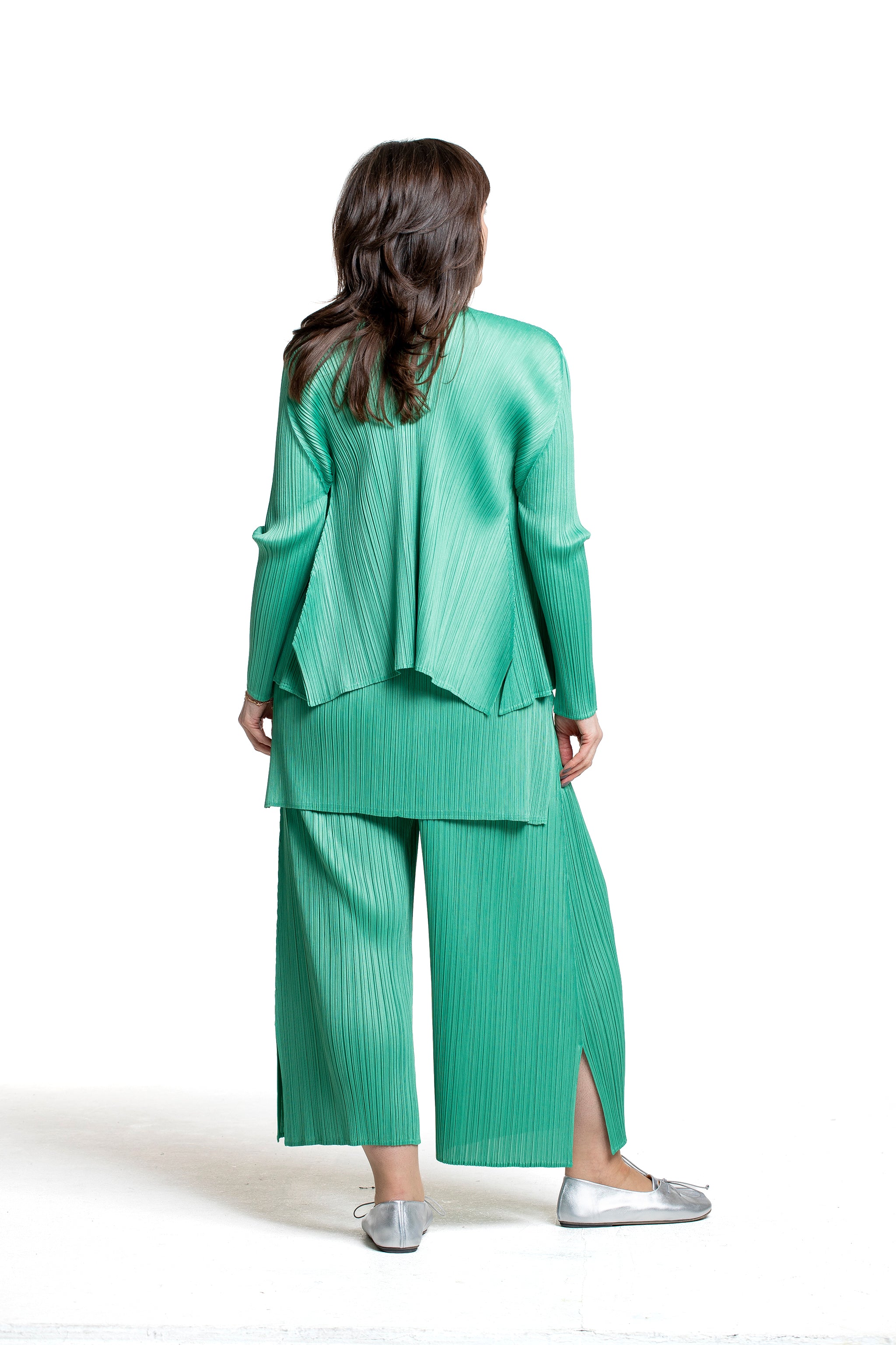 Pleats Please Issey Miyake Damen Plissee Cardigan grün Rücknsicht